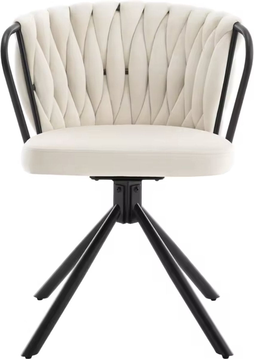 Eetkamerstoel - Set van 2 stoelen - Fluweel eetkamer stoel - Eettafel stoel - Fauteuil - Stoel - Velvet - Armleuning - Draaibaar - Zwarte Poot - Wit