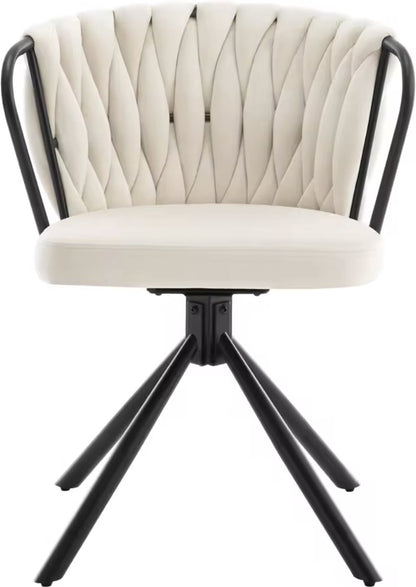 Eetkamerstoel - Set van 2 stoelen - Fluweel eetkamer stoel - Eettafel stoel - Fauteuil - Stoel - Velvet - Armleuning - Draaibaar - Zwarte Poot - Wit