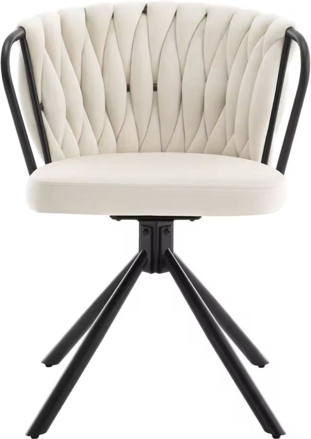 Eetkamerstoel - Set van 2 stoelen - Fluweel eetkamer stoel - Eettafel stoel - Fauteuil - Stoel - Velvet - Armleuning - Draaibaar - Zwarte Poot - Wit