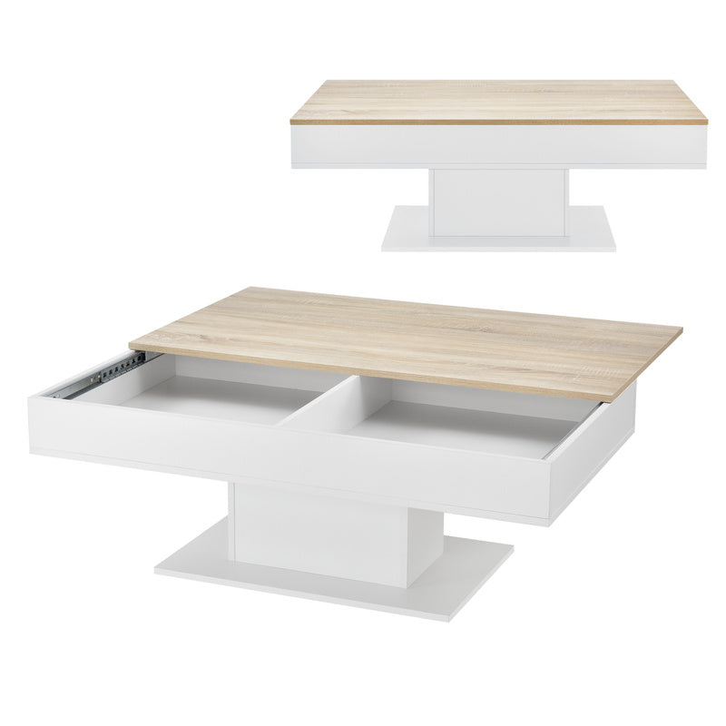 Salontafel – Woonkamertafel – Koffietafel – Bijzettafel – Tafel – Met 2 Opbergvakken – Eikenhout Look – Wit Frame – 110x60x40 cm