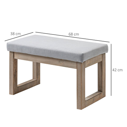 Voetenbank – Poef – Kruk – Hocker – Zitbank – Scandinavisch Design – 68x38x42 Cm – Grijs Met Natuurlijk Houten Onderstel