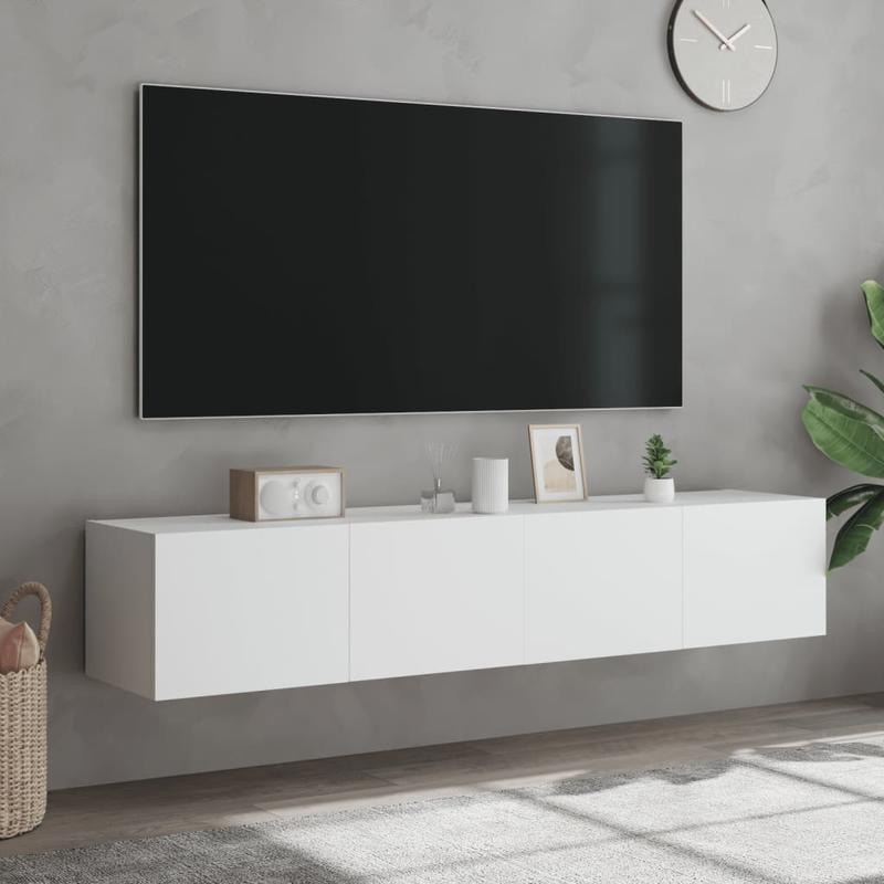 Wandkast TV – Wandschap – Opbergkast – Mediarek – Muurkast – Set Wit – MDF Duurzaam – 80x35x31 cm