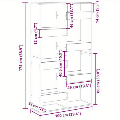 Kamerscherm Modern Black Wooden Room Divider, 100x33x175cm - Sleek Design with Multiple Compartments for Office, Bedroom, Living Room, Study
