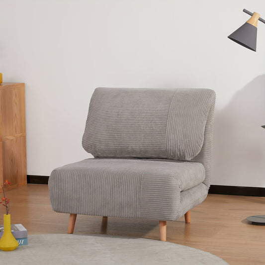 Slaapbank – Sofa Bed – Fauteuilbed – Logeerbed – Vouwbed – Corduroy Look – Lichtgrijs – Handmatig Verstelbaar – Ruimtebesparend Design