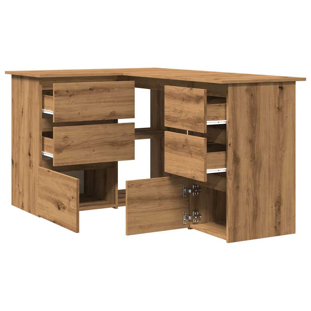 Hoekbureau – Hoekbureau Gaming – Bureautafel – Computertafel – L-vormig – Hout – Stevig en Vochtbestendig – Met 2 Deuren en 4 Lades – Artisan Oak