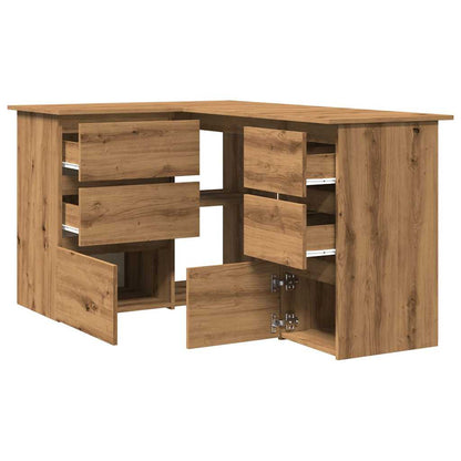 Hoekbureau – Hoekbureau Gaming – Bureautafel – Computertafel – L-vormig – Hout – Stevig en Vochtbestendig – Met 2 Deuren en 4 Lades – Artisan Oak