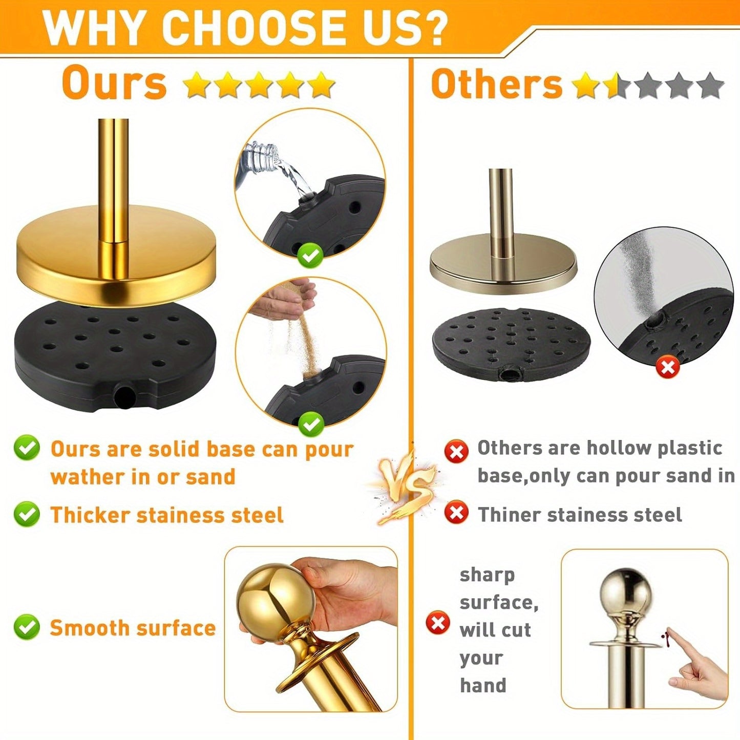 Afzetpaal – Afzetpalen – Afzetpaaltjes – Kettingpalen – Afzetkoord – Set Van 8 Gouden Palen – 6 Rode Fluwelen Koorden 152,4 cm