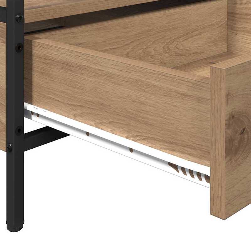Salontafel – Koffietafel – Woonkamertafel – Bijzettafel – Tafel – Rechthoekig Design – Eikenhout & Zwart Metaal – 100x51x45 cm – Met Onderplaat