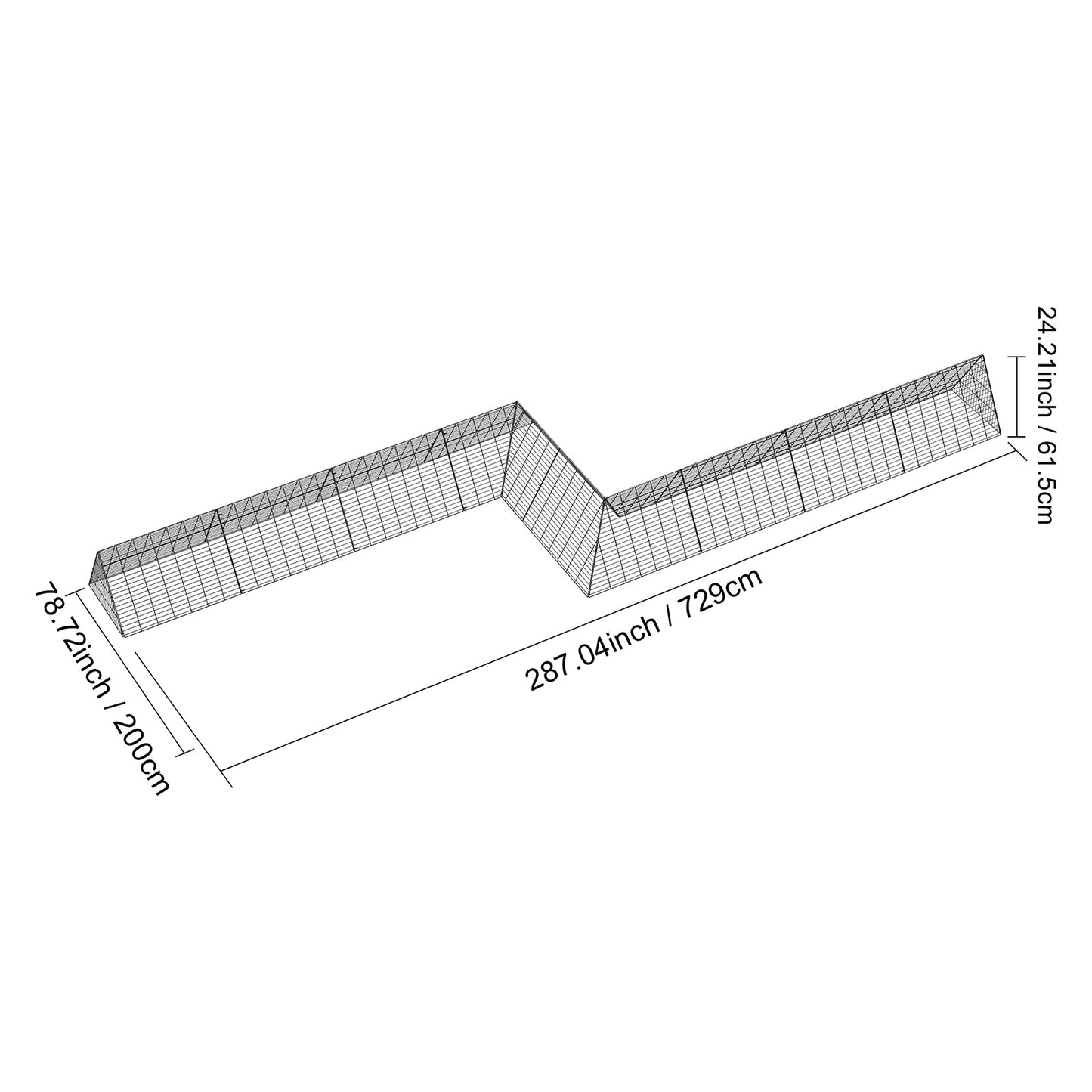Kippenren – Kippenhok – Pluimveeverblijf – Buitenren – Kipentunnel – Draagbaar – Stevig Metaal – Groot Activiteitsgebied 729x200x61,5 cm