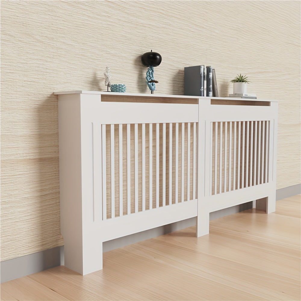 Radiatorombouw – Radiatorkast – Verwarmingsdeksel – Radiatorbekleding – Radiatorafdekking – Wit Houten Design – 100 cm Hoog – 3,2 Cu Ft Opbergruimte – Ventilerend Lamellenpatroon