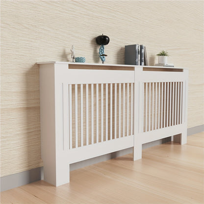Radiatorombouw – Radiatorkast – Verwarmingsdeksel – Radiatorbekleding – Radiatorafdekking – Wit Houten Design – 100 cm Hoog – 3,2 Cu Ft Opbergruimte – Ventilerend Lamellenpatroon