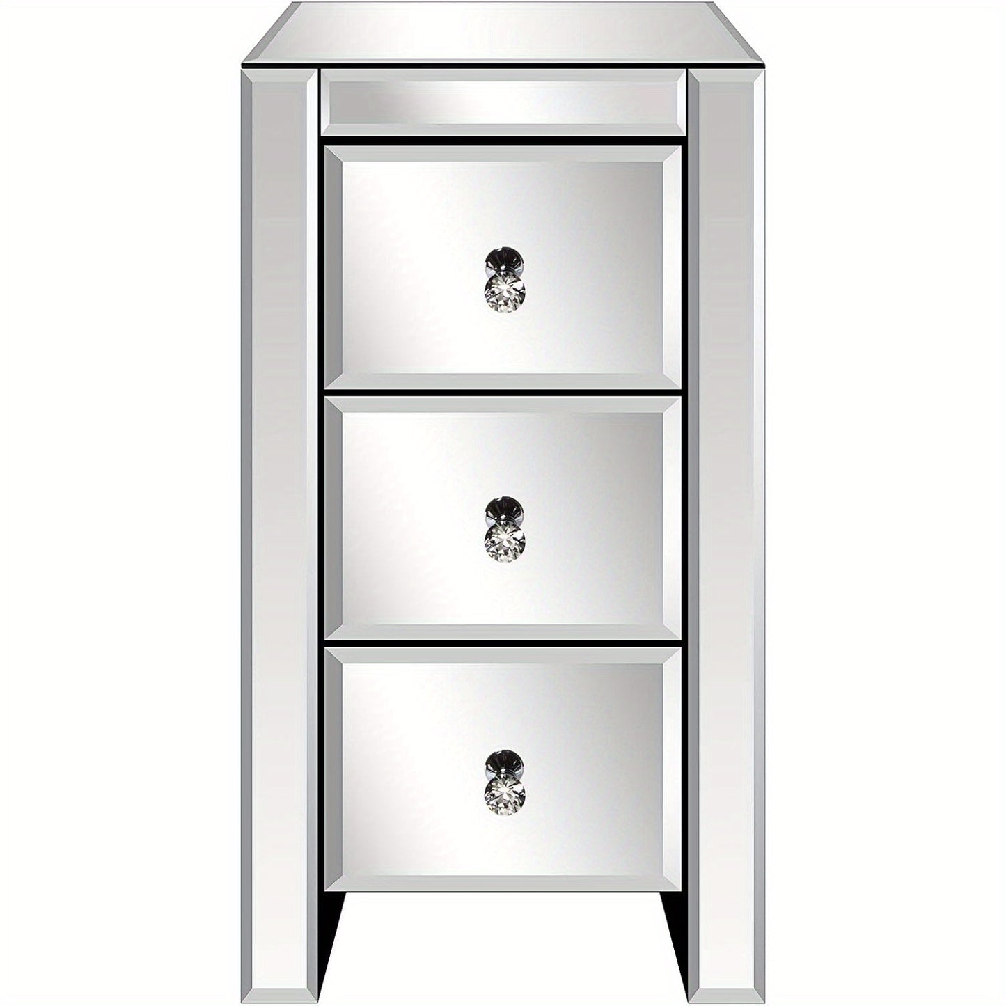 Spiegelend Nachtkastje – Spiegelend Nachtkastje – Bedkastje – Opbergkastje – Ladekastje – 30 x 30 x 60 cm – Met 3 Lades – Met Verstelbare Poten