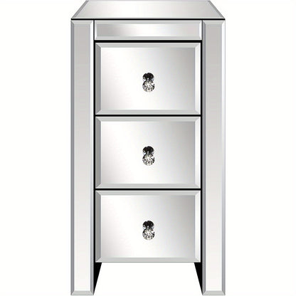 Spiegelend Nachtkastje – Spiegelend Nachtkastje – Bedkastje – Opbergkastje – Ladekastje – 30 x 30 x 60 cm – Met 3 Lades – Met Verstelbare Poten