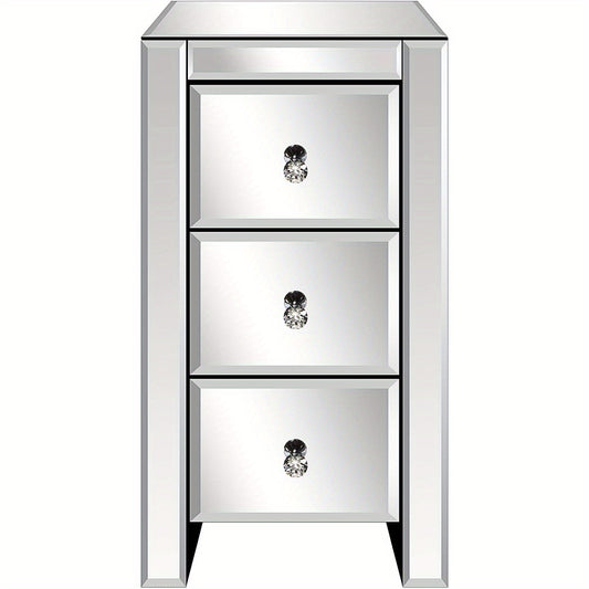 Spiegelend Nachtkastje – Spiegelend Nachtkastje – Bedkastje – Opbergkastje – Ladekastje – 30 x 30 x 60 cm – Met 3 Lades – Met Verstelbare Poten