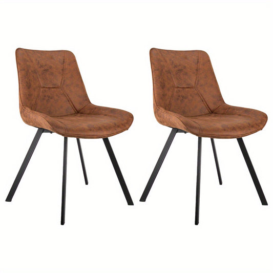 Eetkamerstoel – Stoel – Dining Chair – Kruk – Zitmeubel – Ergonomische Rugleuning – Bruin Tech-Stof Bekleding – Stevige Metalen Poten – Set van 2