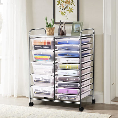 Opbergtrolley – Opbergwagen – Keukentrolley – Serveerwagen – Opbergrek – 15 Laden – Stalen Frame – Lockbare Wielen