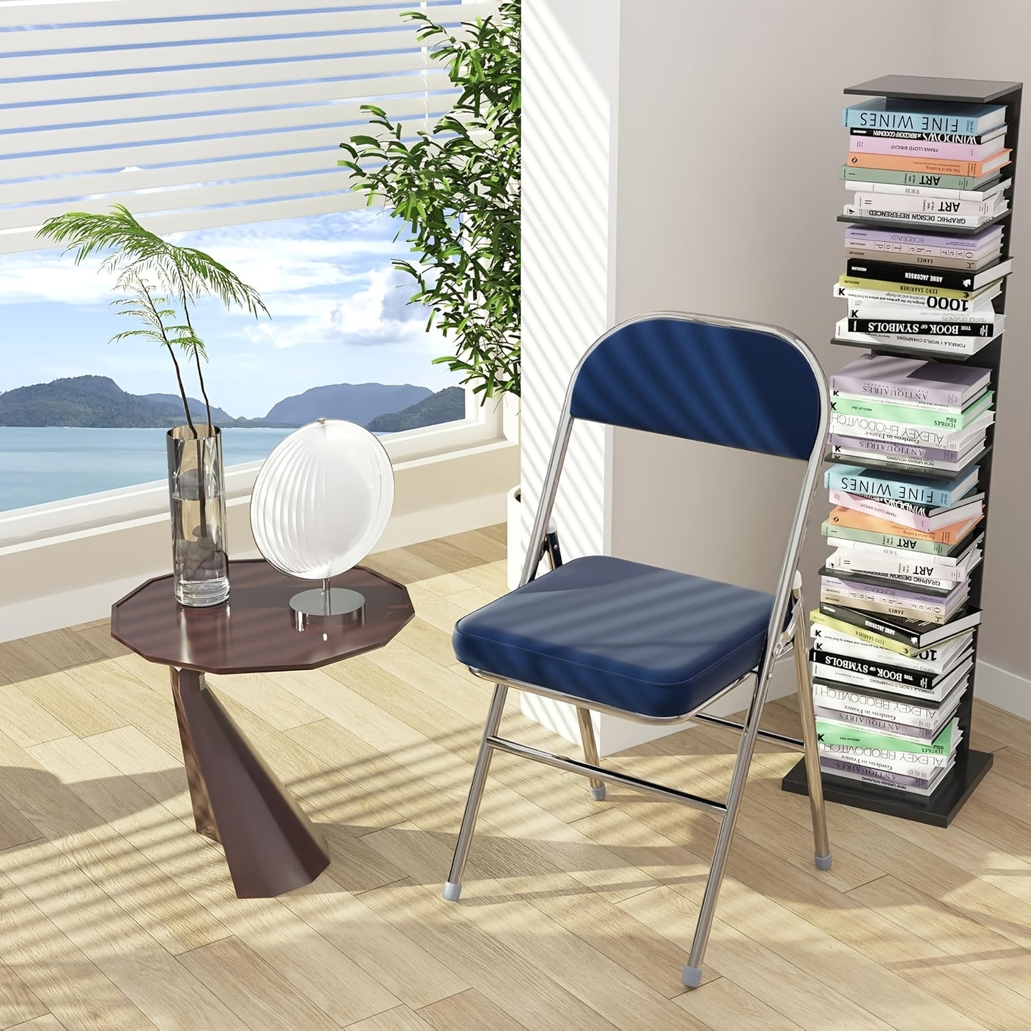 Vouwstoel – Klapstoel – Campingstoel – Tuinstoel – Set van 4 – Gepolsterd Kunstleer – Metaal Frame – Draagvermogen 175 kg – Blauw