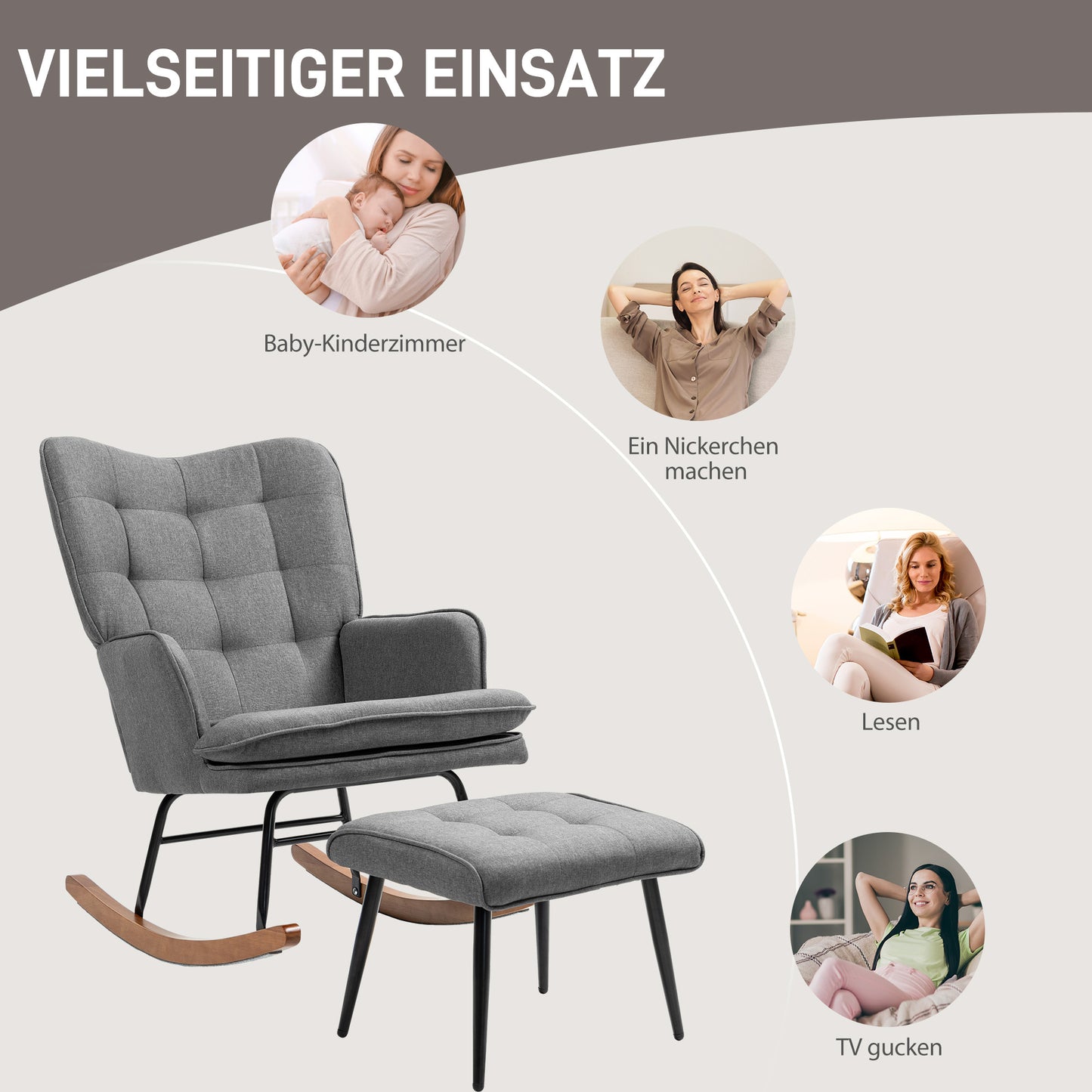 Schommelstoel – Schommelstoel Babykamer – Relaxstoel – Fauteuil – Voedingsstoel – Vleugelrug Design – Massief Beukenhout Poten – Tot 131 kg Draagkracht