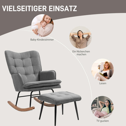 Schommelstoel – Schommelstoel Babykamer – Relaxstoel – Fauteuil – Voedingsstoel – Vleugelrug Design – Massief Beukenhout Poten – Tot 131 kg Draagkracht