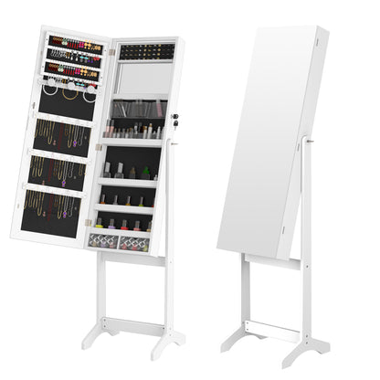 Make-up Organizer – Make-up Opberger – Make-up Box – Sieradenkasten – Beauty Organizer – Met Spiegel – Magnetische Sluiting Met Slot – 3,2+ Kubieke Voet – 68,5 cm Hoog – 2 Lades & Vakjes – Wit