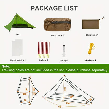 Trekkingtent – Lichtgewicht Tent – Koepeltent – Backpacking Tent – Wandel Tent – Ultralicht 1 Persoons – 20D Nylon – Compact & Stevig