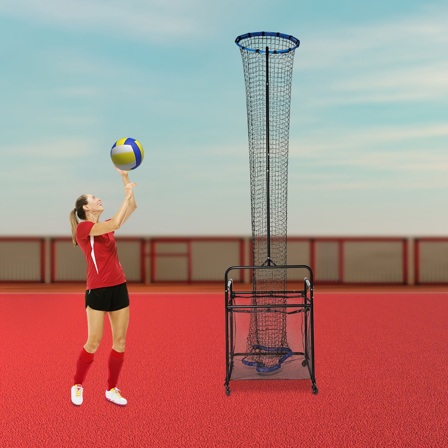 Volleybaltrainer – Volleybal Trainingssysteem – Volleybal Rebounder – Volleybal Setter – Volleybal Trainingsapparaat – Verstelbare Hoogte tot 3,66 m – Stevig Stalen Frame met Wieltjes