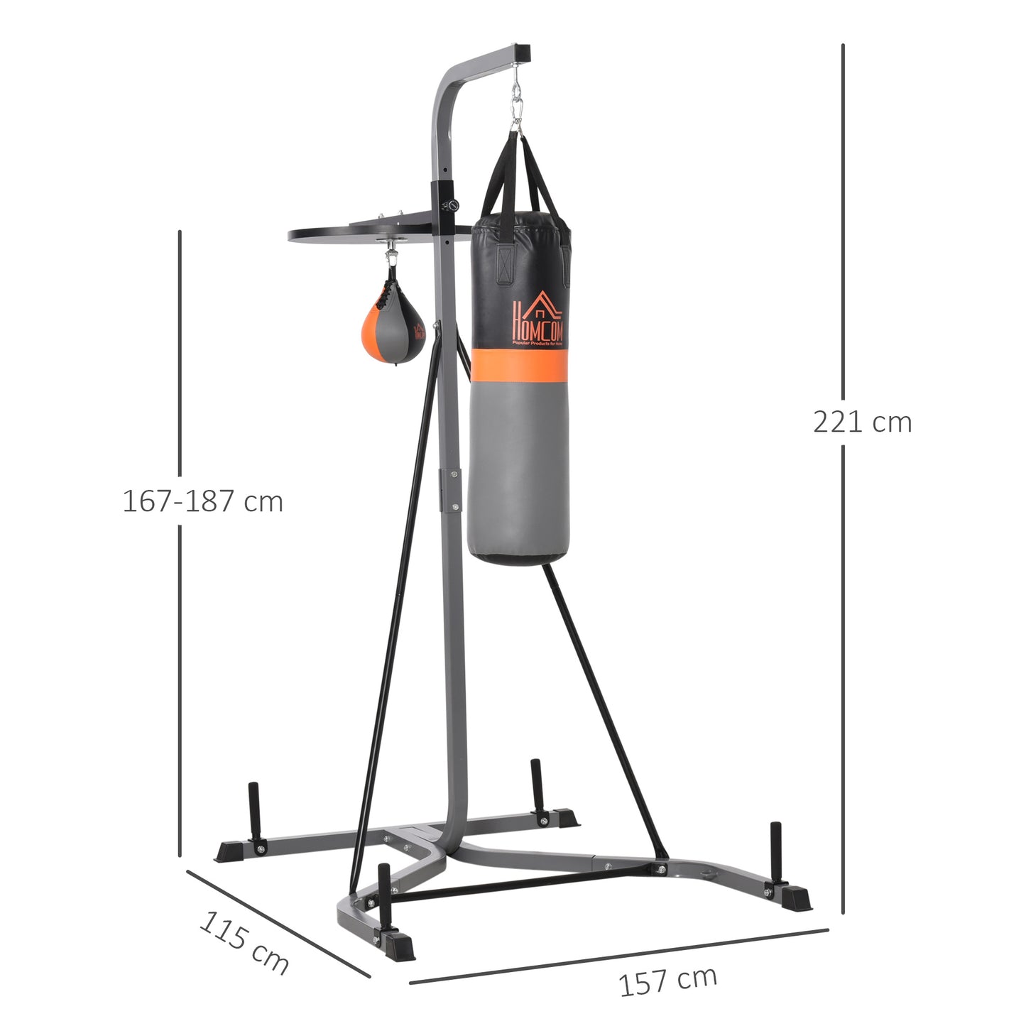 Bokszak Standaard – Bokszakhouder – Punching Bag Stand – Bokspaal – Boksbal – Verstelbare Hoogte 167-187 cm – Inclusief 20 kg Bokszak – Stalen Frame 100 kg Belastbaar