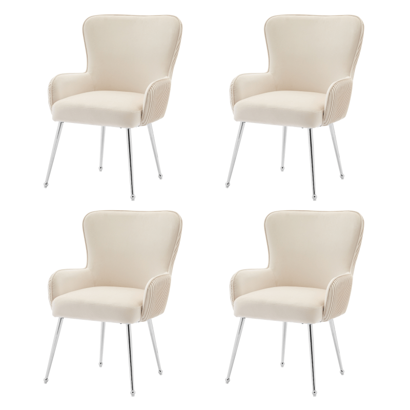 Velours Fauteuil – Lounge Stoel – Leunstoel – Zetel – Relaxstoel – Beige Velours – Verstelbare Lendensteun – Metalen Poten