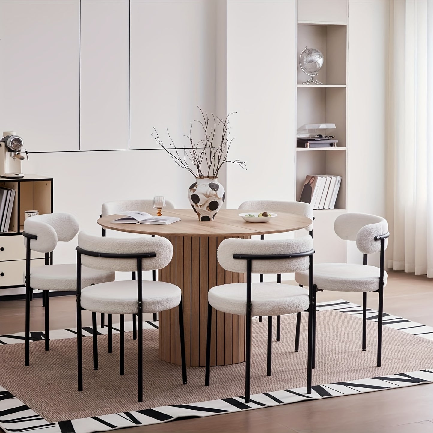 EGoonm 120cm Round Dining Table for 4-6 People - Modern Farmhouse Wood & Metal Kitchen Table with Slatted Pedestal Base, Heavy-Duty MDF/MDF Top, Brown Wood Grain, Adjustable Leveling Feet & Scratch, Easy Assembly (48