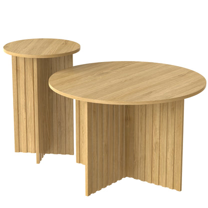 2-delig Salontafel Set – Bijzettafel – Nesttafels – Woonkamertafel – Houten Tafel – Eikenhout Look – Ruimtebesparend Nest-Design – Ribstructuur MDF Zijkanten