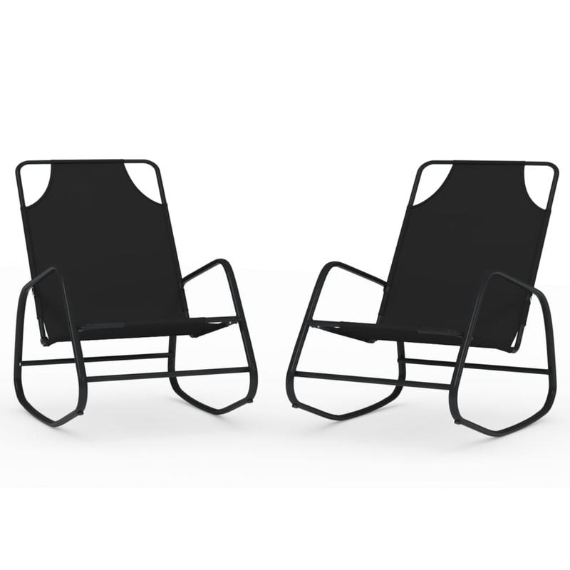 2-Piece Steel and Textilene Black Folding Rocking Chair Set – Large, Padded, Portable, and Sturdy Rocking Chair for Camping, Patio, Garden, and Outdoor Use, Perfect for Adults
