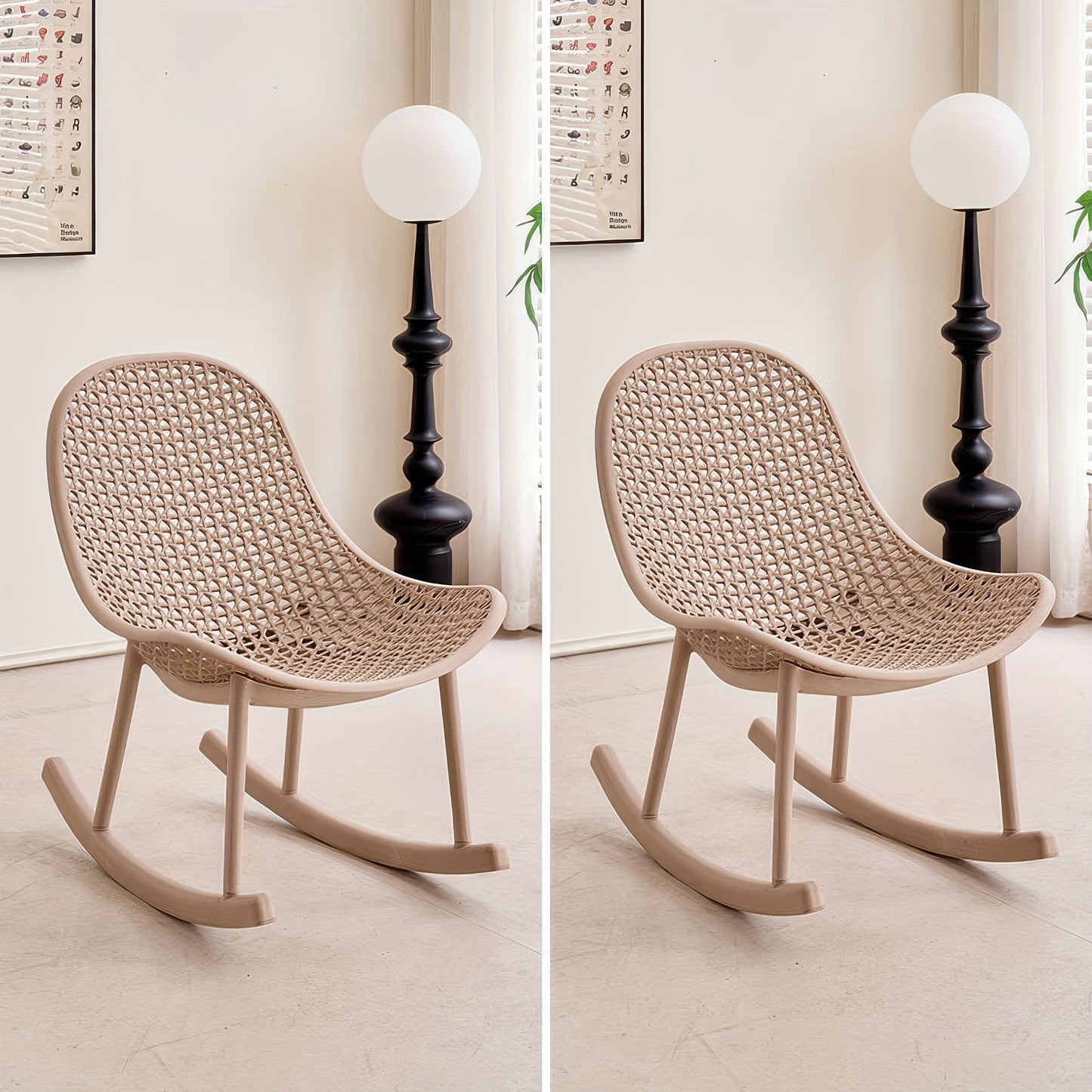 Rocking chair 2pcs set Ergonomic design for living room bedroom study Indoor PP material up to 200kg loadable Modern White, Chaise Confortable, Chaise Longue, Chaise Pliable, Cozy Seating, Bedroom Seating, Minimalist Design,