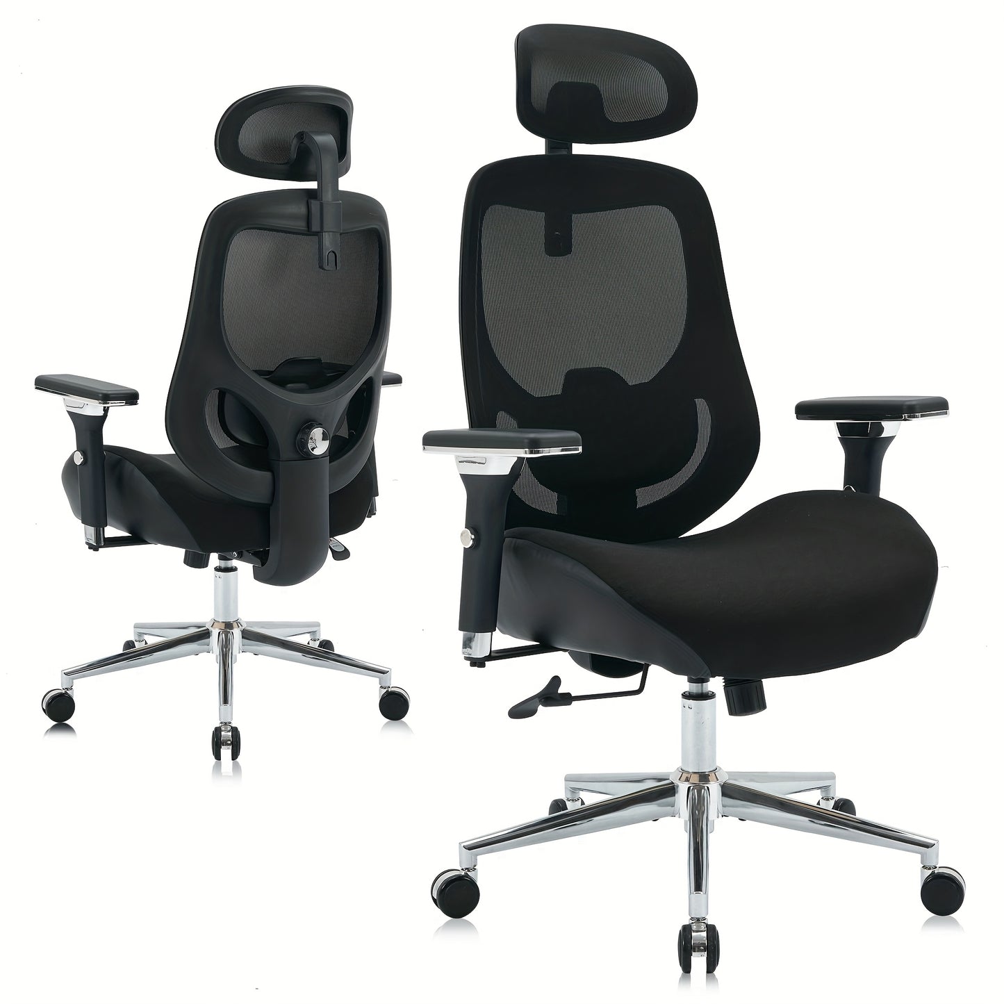 Ergonomische Bureaustoel – Kantoorstoel – Bureaustoel Voor Lange Mensen – Werkstoel – Draaistoel – 4D Verstelbare Armleuningen – Ademend Mesh Rugleuning – Lendensteun & Hoofdbestand – Kantelbaar 120° – Verstelbare Hoogte – Zwarte Metalen Basis
