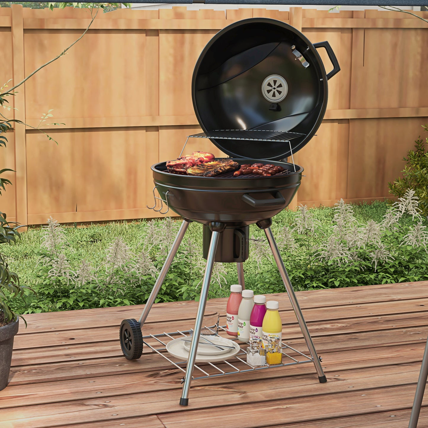 Bol Grill – Houtskoolbarbecue – BBQ Oven – Buitenkeuken – Ronde Barbecue – 54 cm Grilloppervlak – Ingebouwde Thermometer & Uitneembare Aslade – Zwart