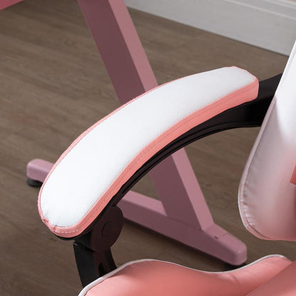 Gamingstoel – Bureaustoel – Gamestoel – Werkstoel – Office Chair – Ergonomisch – Verstelbare Hoogte 119-127 cm – 360° Draaibaar – Lendensteun – Metalen Frame – PVC Leer – Hoofdsteun – Roze Zwart