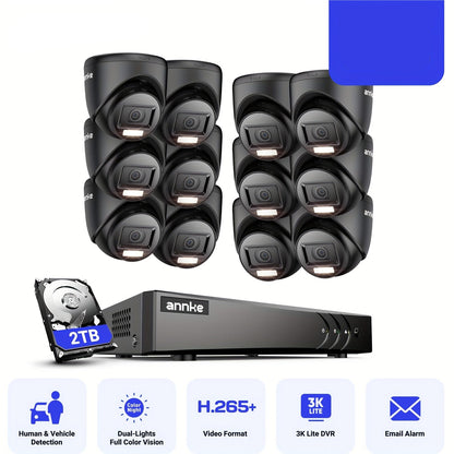 Bewakingscamera Systeem – Beveiligingscamera – CCTV Camera – Camerabewaking – Bewakingscamera Set – 12x 1080p Indoor & Outdoor Camera’s – 2TB Opslag – Mens & Voertuig Detectie