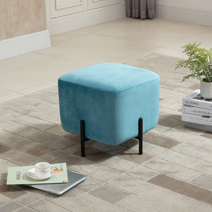 Voetenbankje – Voetensteun – Poef – Krukje – Ottoman – Turquoise – Polyester Bekleding – Stalen Frame – 44,5x44,5x41,5 cm – Comfortabel & Stijlvol