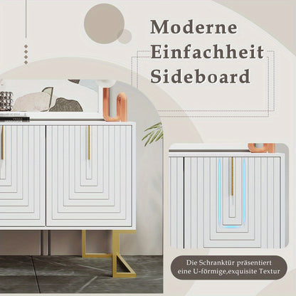 Dressoir – Opbergkast – Buffettafel – Kast – Ladekast – Modern Design – 3 Deuren Met Verstelbare Planken – Witte Afwerking Met Gouden Basis