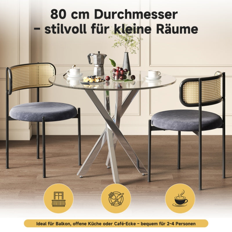 Eetkamerset – Eettafelset – Tafel Met Stoelen – Inklapbare Eethoek – Compacte Eettafelset – Gehard Glasblad – Gepoedercoat Metalen Onderstel Grijs/Zilver