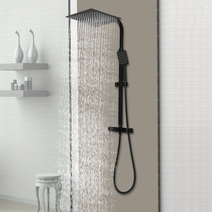 Doucheset – Regendouche Set – Douche Systeem – Douchekraan – Zwart Thermostaat – RVS Materiaal – Verstelbare Hoogte 80-122 cm – Veiligheidsvergrendeling 38°C