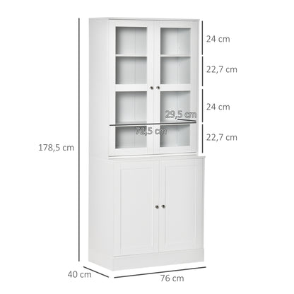 Vitrinekast – Boekenkast – Opbergkast – Glazen Kast – Dressoir – Wit – 178,5 cm Hoog – MDF Met Gehard Glas