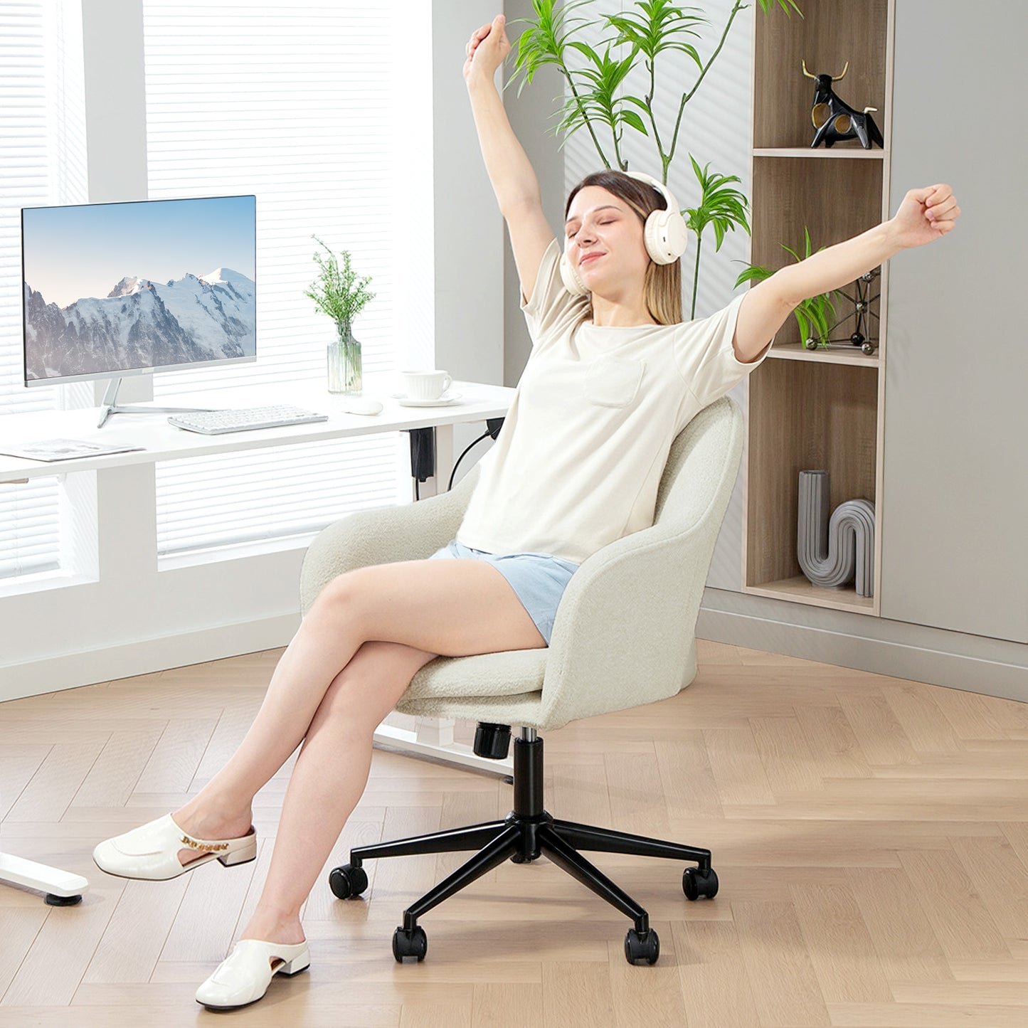 Bureaustoel – Werkstoel – Kantoorstoel – Make-up Stoel – Stoel Voor Slaapkamer – Fluwelen Bekleding – Ergonomische Gebogen Rugleuning