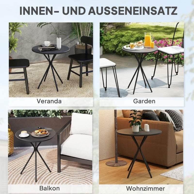 Ronde Tuintafel – Bistrotafel – Bijzettafel – Terrastafel – Campingtafel – Zwart – Weerbestendig Stalen Blad – Draagkracht 50 kg