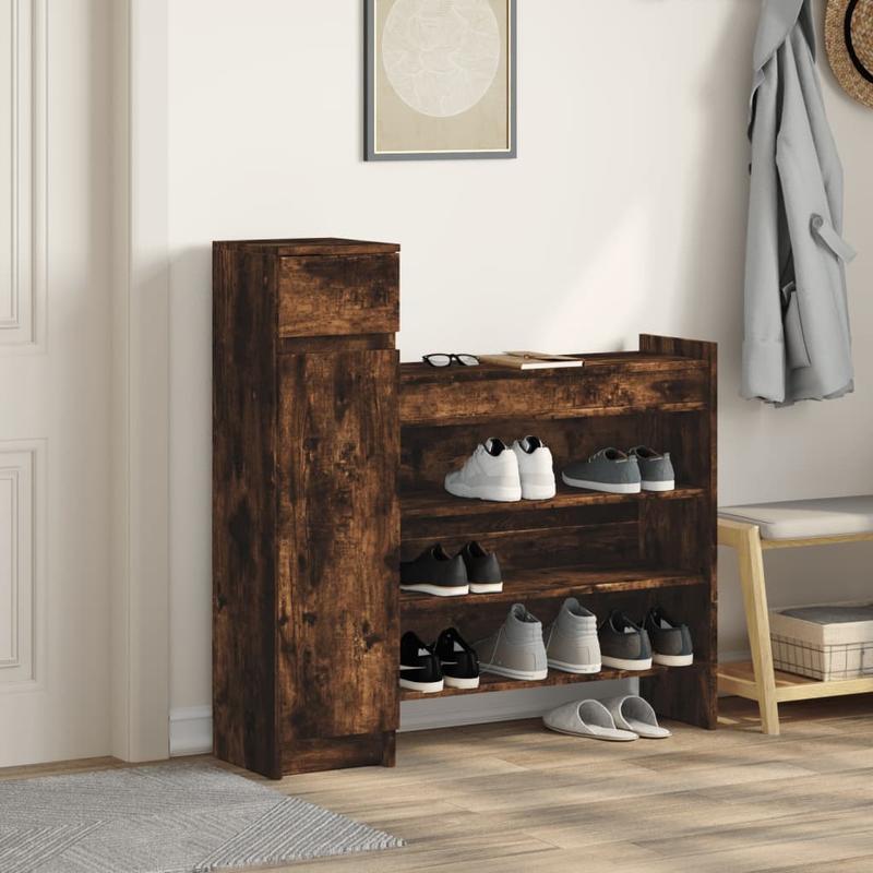 Schoenenrek – Schoenenkast – Schoenendisplay – Schoenenopberger – Schoenrek Gerookt Eiken Marrone – Compact 100,5x28x100 cm – Duurzaam Plywood