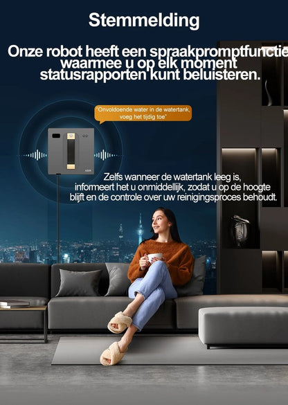 Robot raamreiniger - Dubbele Watersproeier - Slim Geheugen - Hoge Vacuümaanzuiging - Lasersensor - Robot voor het Reinigen van glas - App besturing - QUORE