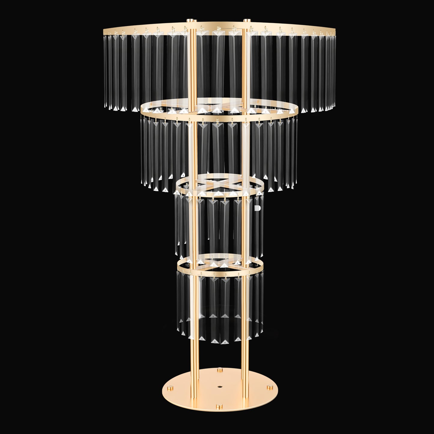Round Pedestal for Wedding Flowers Adorned with Golden And Crystals