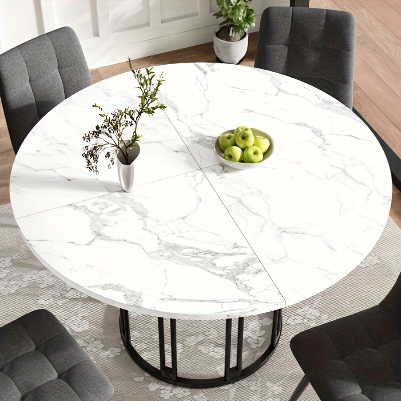 Eettafel – Dinning Table – Kitchen Table – Bistro Table – Coffe Table – Rond – Modern – Wit Marmerlook Blad – Zwarte Pedestal Voet – Ruimtebesparend – Onderhoudsvriendelijk