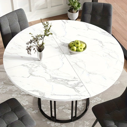 Eettafel – Dinning Table – Kitchen Table – Bistro Table – Coffe Table – Rond – Modern – Wit Marmerlook Blad – Zwarte Pedestal Voet – Ruimtebesparend – Onderhoudsvriendelijk