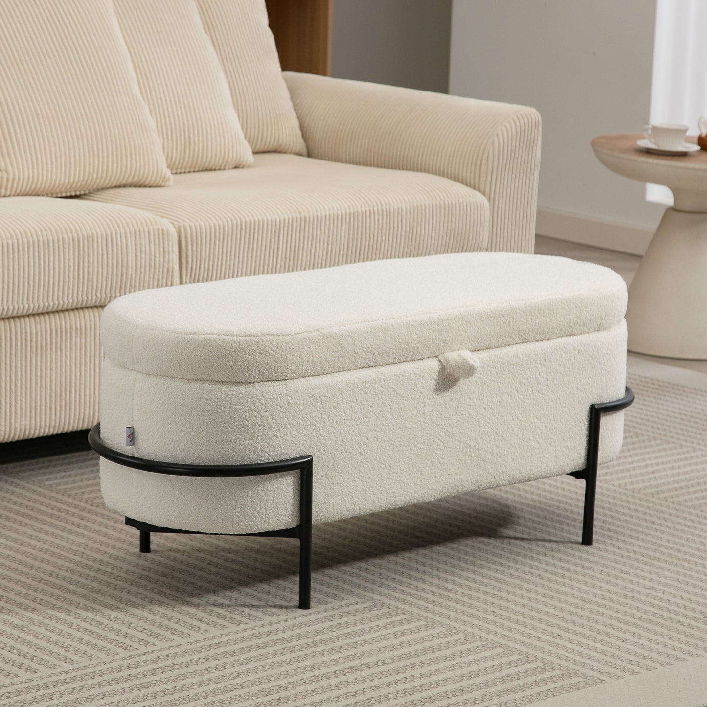 Opbergkruk – Opbergbox – Zitkruk – Opbergstoel – Opberghocker – Crème Wit – Stevige Stalen Poot – Zacht Fleece Bekleed