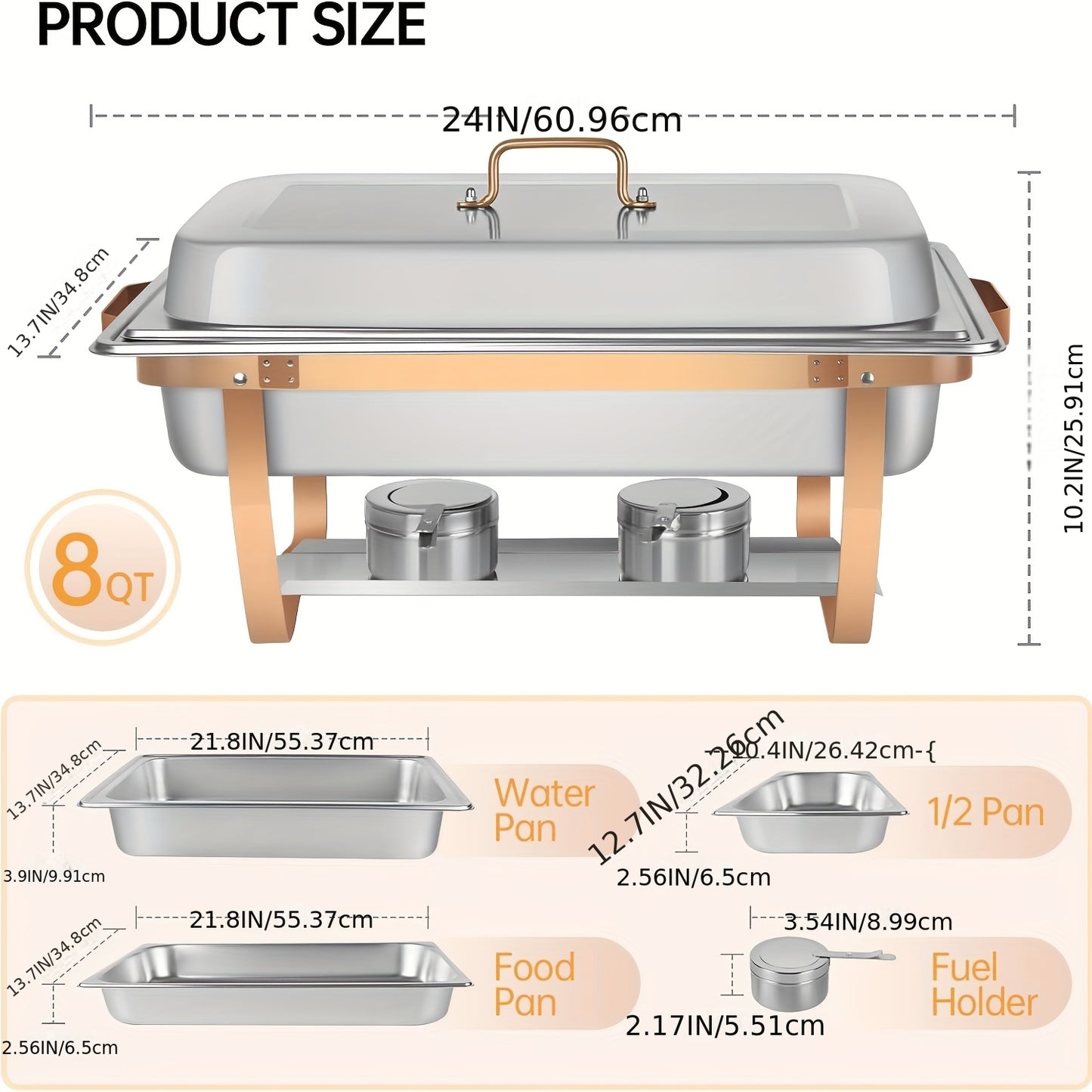Chafing Dish – Buffetwarmer – Warmhoudplaat – Warmhoudschaal – Voedselverwarmer – 4-delige Set – Roestvrij Staal – 8 Quart Inhoud